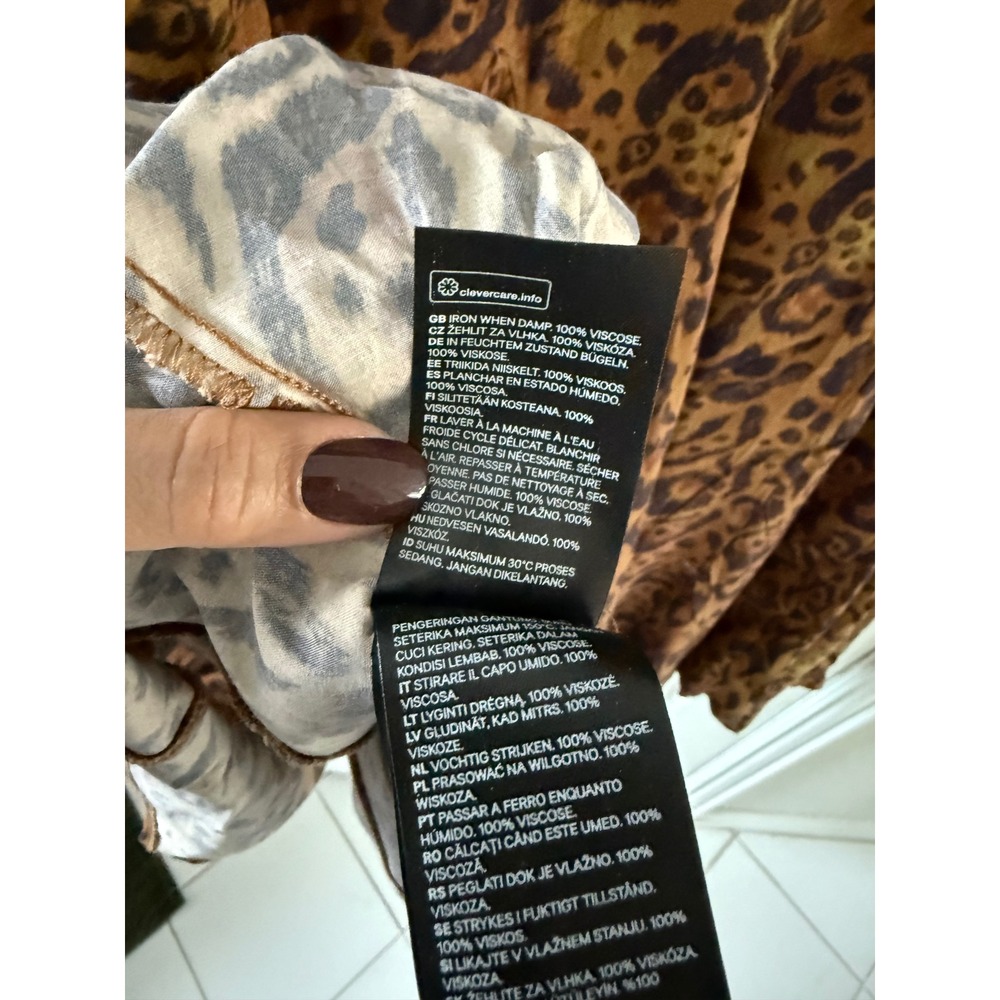H&M Brown Leopard Print Flowy Mini Dress Long Sleeve Boho‎ Animal Print Size S - Picture 9 of 11